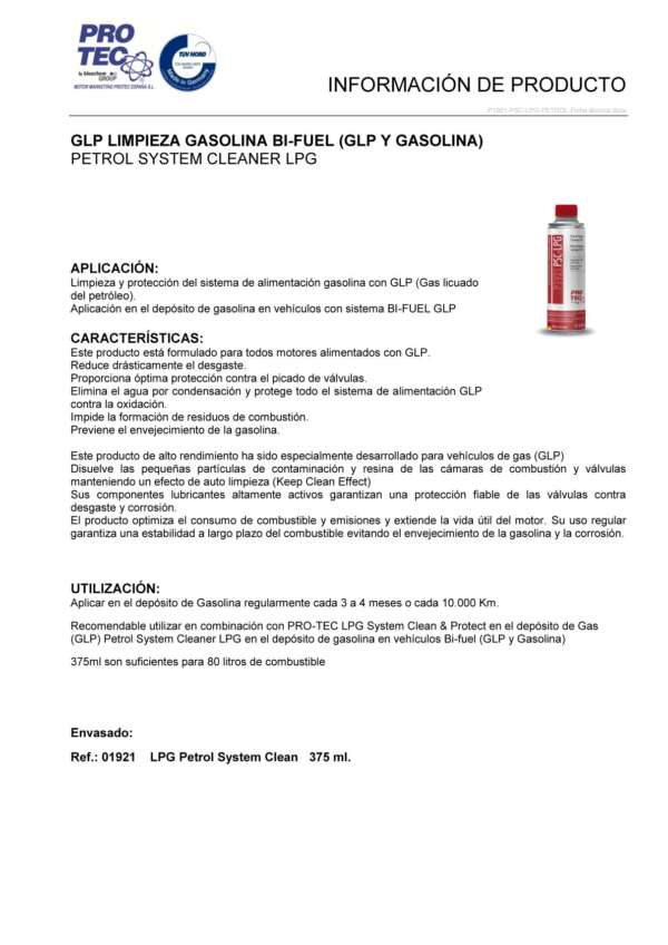 P1921 GLP Limpieza Gasolina Bi-Fuel (Petrol System Cleaner LPG) - Imagen 2