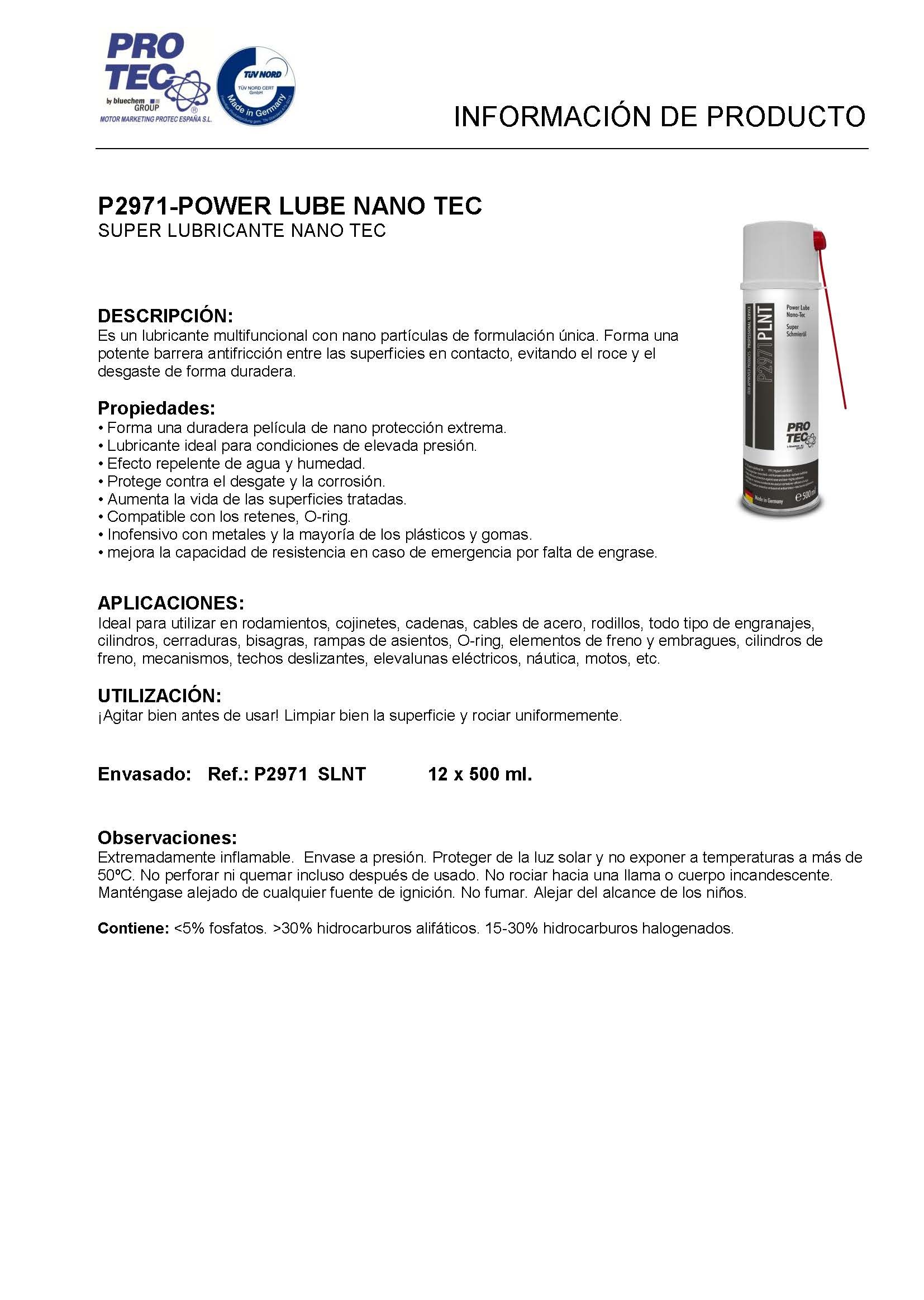 P2971 PLNT SUPER LUBRICANTE NANO (POWER LUBE NANO-TEC) - Imagen 2
