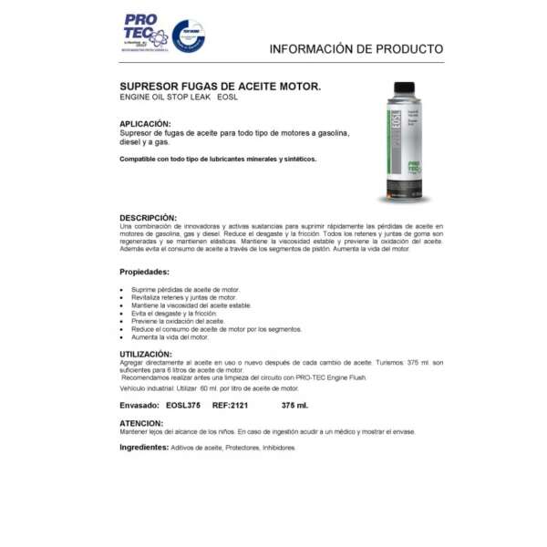 P2121- EOSL SUPRESOR FUGAS DE ACEITE DE MOTOR (ENGINE OIL STOP LEAK) - Imagen 2