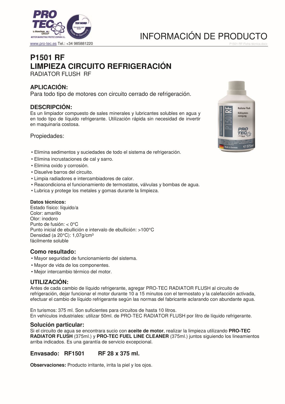 P1501RF LIMPIEZA CIRCUITO REFRIGERACIÓN(RADIATOR FLUSH) - Imagen 2